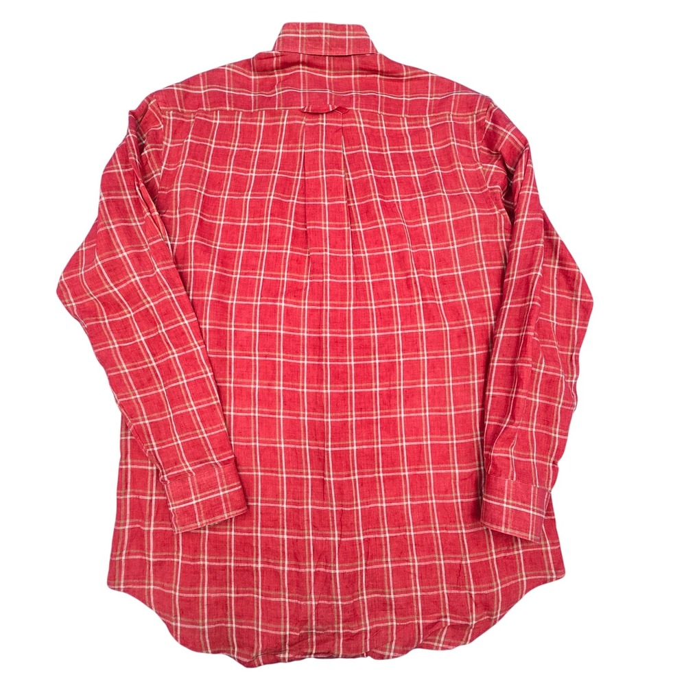 Scott Barber Mens Large Red Windowpane Plaid 100% Linen Button Down Shirt L - Picture 3 of 5